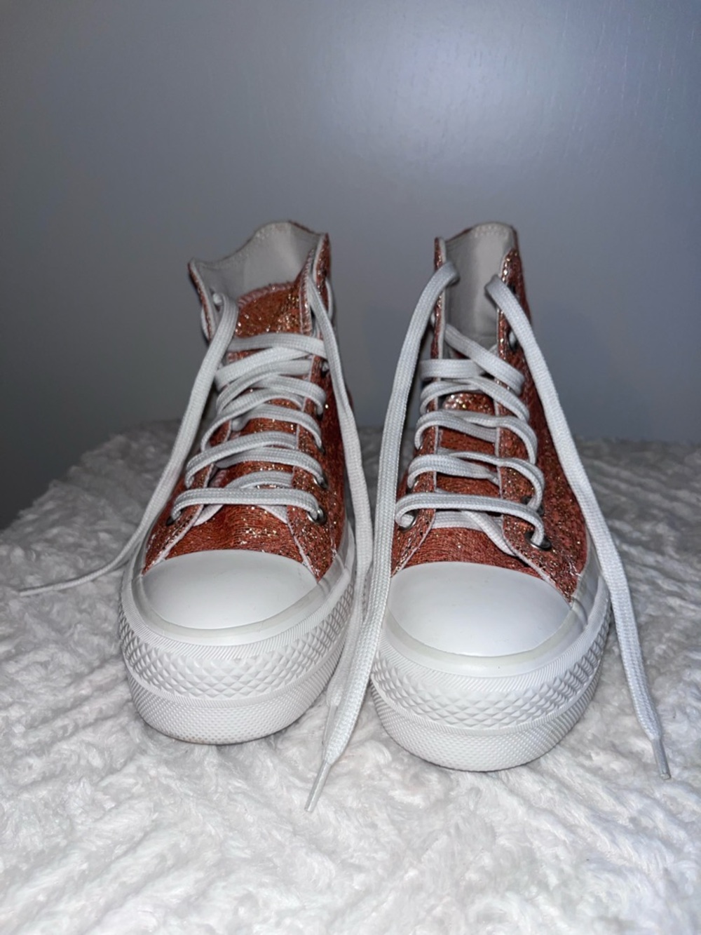 Converse High Top Sneakers in Rose Gold Glitter with White Soles
